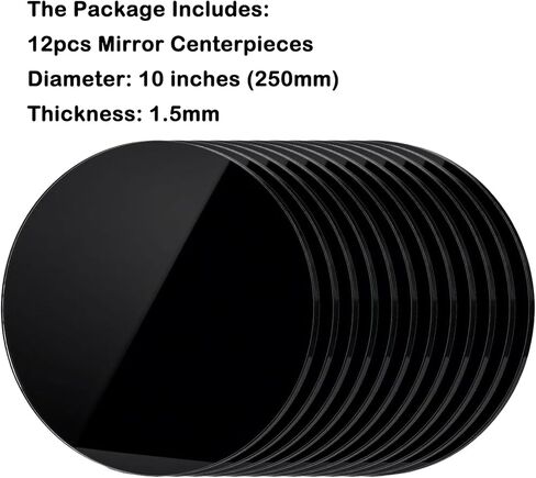12 قطعة 10 بوصة مرآة زينة مركزية سمك 1.5 ملم (أسود) in Kuwait