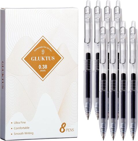 Gel Pens 0.38mm Ultra Fine Point for Note Taking,Clear Barrels,Black Ink,Pack of 8 in Saudi Arabia