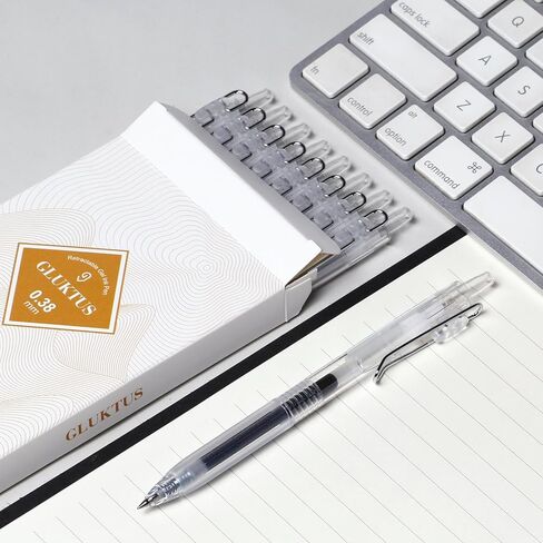 Gel Pens 0.38mm Ultra Fine Point for Note Taking,Clear Barrels,Black Ink,Pack of 8 in Saudi Arabia