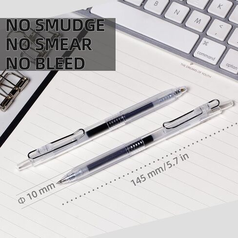 Gel Pens 0.38mm Ultra Fine Point for Note Taking,Clear Barrels,Black Ink,Pack of 8 in Saudi Arabia