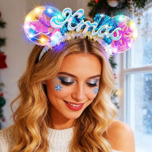 CAKURE تضيء عيد الميلاد عقال آذان الفأر عقال Led عيد الميلاد القوس عصابات عيد الميلاد إكسسوارات الشعر للنساء in Kuwait