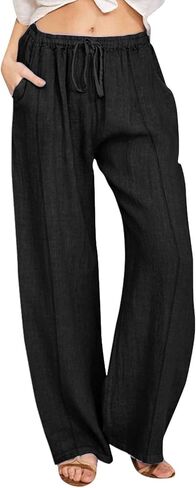 Cotton Linen Pants for Women 2026,Summer Wide Leg Plus Size High Waist Flowy Lounge Palazzo Pant Beach Resort Wear in Kuwait