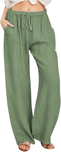 Cotton Linen Pants for Women 2026,Summer Wide Leg Plus Size High Waist Flowy Lounge Palazzo Pant Beach Resort Wear in Kuwait