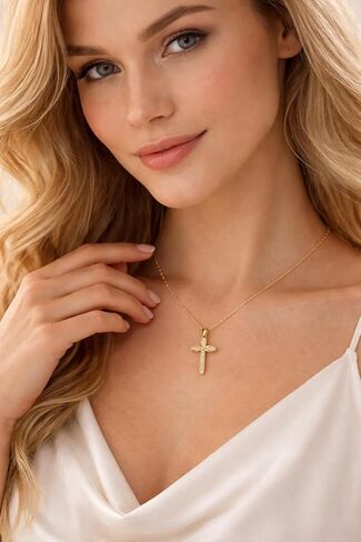 14K Gold Cross Necklace for Women Medium Infinity Crucifix Pendant Cross Chain in Saudi Arabia