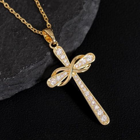 14K Gold Cross Necklace for Women Medium Infinity Crucifix Pendant Cross Chain in Saudi Arabia