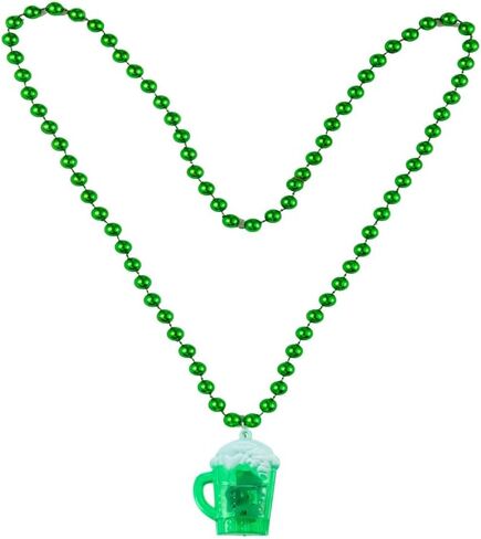 St.Patrick's Day LED Light Up Pendant Necklace for Women Green Irish Plastic Shamrock Beer Cup Four Leaf Clover Beaded Ball Necklaces Fashion Jewelry Gifts Party Costume Supplies in Saudi Arabia
