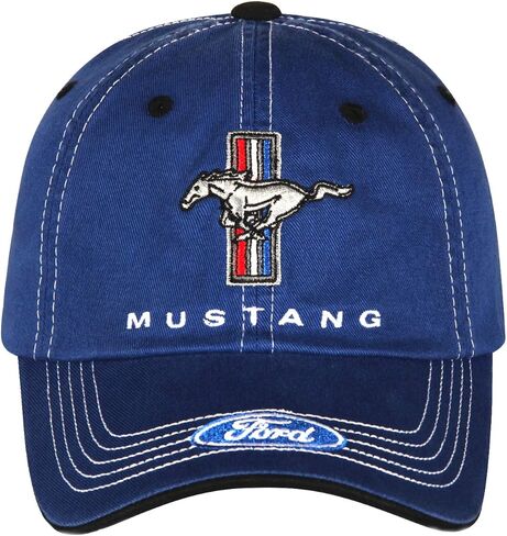 Checkered Flag Men's Ford Mustang Cap Tri-Bar Pony Adjustable Blue Hat in Saudi Arabia