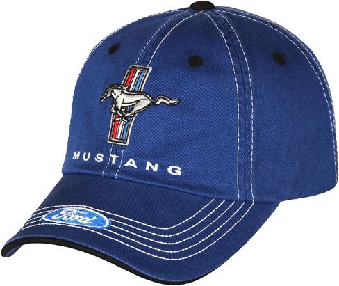 Checkered Flag Men's Ford Mustang Cap Tri-Bar Pony Adjustable Blue Hat in Saudi Arabia