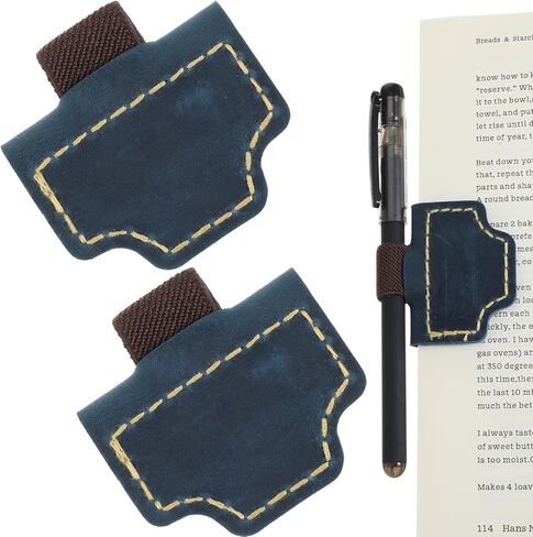 2 Pcs Bygone Mark Bookmark with Pen Holder, Blue Personalized Magnetic Leather Pen Holder Bookmark, Customized Magnetic Bookmarks for Reading Women Book Lovers, Gifts for Booklovers in Kuwait
