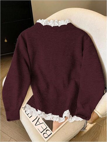 Women's Lace Trim Bowknot Cardigans Long Sleeve Button Cardigan Fall Sweaters in Saudi Arabia