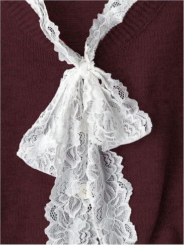 Women's Lace Trim Bowknot Cardigans Long Sleeve Button Cardigan Fall Sweaters in Saudi Arabia