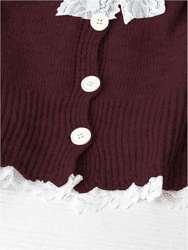 Women's Lace Trim Bowknot Cardigans Long Sleeve Button Cardigan Fall Sweaters in Saudi Arabia