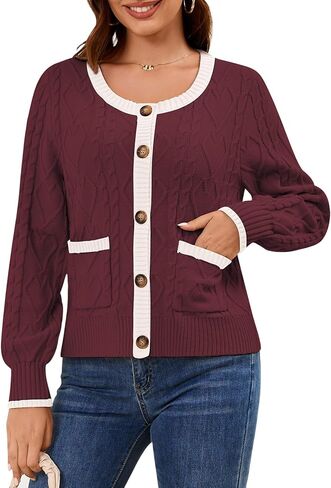 سترة صوفية نسائية منسوجة بالكابل سترة شتوية وخريفية مريحة بأزرار سفلية وأكمام طويلة ومعاطف مفتوحة من الأمام in Kuwait