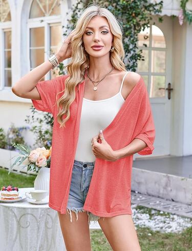 Halife Womens Summer Lightweight Cardigan Short Sleeve Open Front Casual Loose Cover Ups in Kuwait