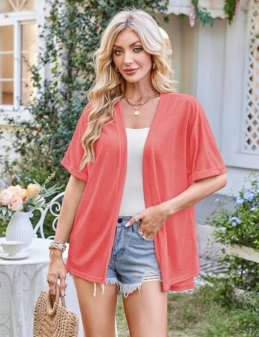 Halife Womens Summer Lightweight Cardigan Short Sleeve Open Front Casual Loose Cover Ups in Kuwait