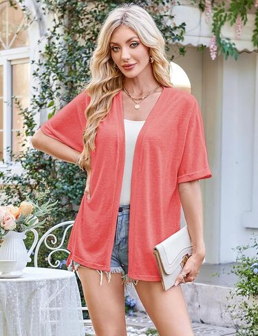 Halife Womens Summer Lightweight Cardigan Short Sleeve Open Front Casual Loose Cover Ups in Kuwait