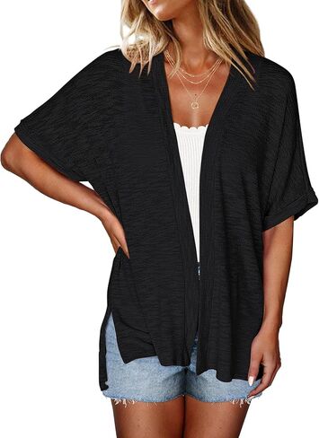 Halife Womens Summer Lightweight Cardigan Short Sleeve Open Front Casual Loose Cover Ups in Kuwait