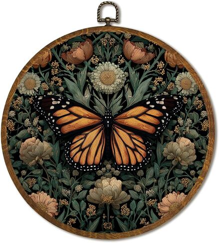 لوحة فنية جدارية مستديرة مستوحاة من ويليام موريس، مطبوعات قماشية على شكل غزال عتيق بتصميم زهور، ديكور جداري على شكل حيوانات زهرية للمنزل والحمام وغرفة المعيشة وغرفة النوم مقاس 10 × 10 بوصة (غزال بني) in Kuwait