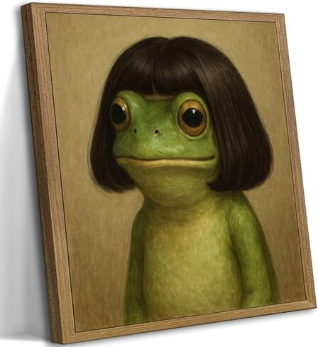 Framed Funny Frog Portrait Canvas Wall Art Surreal Animal Picture Painting Wall Decor Whimsical Frog Poster Print Artwork for Living Room Bedroom Kitchen Home Decoration in Saudi Arabia