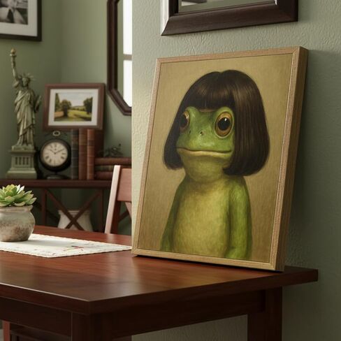 Framed Funny Frog Portrait Canvas Wall Art Surreal Animal Picture Painting Wall Decor Whimsical Frog Poster Print Artwork for Living Room Bedroom Kitchen Home Decoration in Saudi Arabia