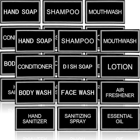 24PCS Waterproof Labels for Bottles Bathroom Hand Soap Dispenser Stickers for Plastic/Glass Bottles Soap Lotion Shampoo and Conditioner, Black in Saudi Arabia