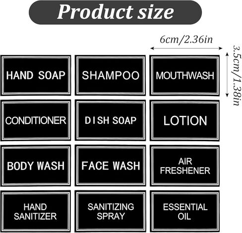 24PCS Waterproof Labels for Bottles Bathroom Hand Soap Dispenser Stickers for Plastic/Glass Bottles Soap Lotion Shampoo and Conditioner, Black in Saudi Arabia