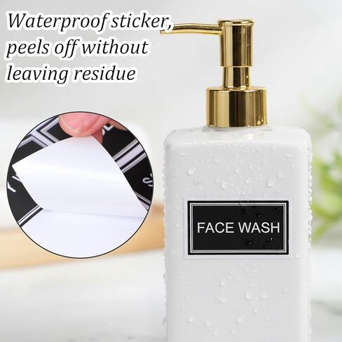 24PCS Waterproof Labels for Bottles Bathroom Hand Soap Dispenser Stickers for Plastic/Glass Bottles Soap Lotion Shampoo and Conditioner, Black in Saudi Arabia