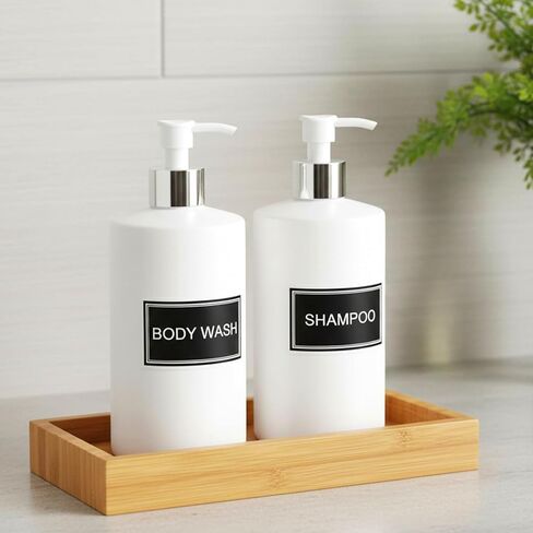 24PCS Waterproof Labels for Bottles Bathroom Hand Soap Dispenser Stickers for Plastic/Glass Bottles Soap Lotion Shampoo and Conditioner, Black in Saudi Arabia