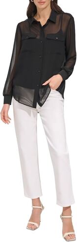 DKNY Women's Casual Button Down Chiffon Top in Saudi Arabia