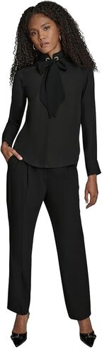 BCBG Women's Long Sleeve Tie Neck Mixed Media Woven Blouse in Saudi Arabia