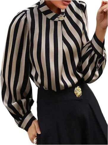 GORGLITTER Women's Striped Elegant Blouse Tops Button Front Wrap Work Office Business Shirt Old Money Clothes in Saudi Arabia