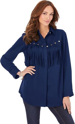 Roaman's Women's Plus Size Fringe Big Shirt in Kuwait