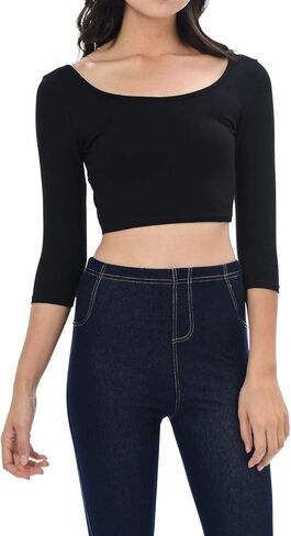 Womens Trendy Solid Color Basic Scooped Neck and Back Crop Top in Saudi Arabia