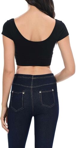 Womens Trendy Solid Color Basic Scooped Neck and Back Crop Top in Saudi Arabia