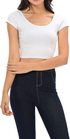 Womens Trendy Solid Color Basic Scooped Neck and Back Crop Top in Saudi Arabia