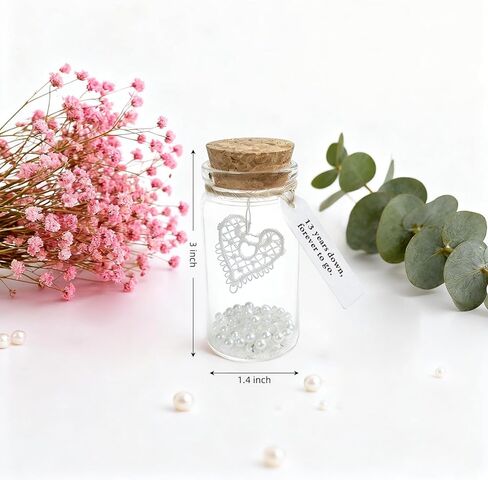 هدية من الدانتيل للذكرى السنوية الثالثة عشرة للزفاف، قلب من الدانتيل في زجاجة تذكارية زجاجية صغيرة، مع علامة رسالة "13 عامًا لأسفل، إلى الأبد"، للزوج والزوجة له ​​أو لها in Kuwait