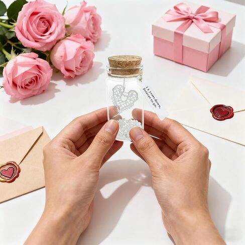 هدية من الدانتيل للذكرى السنوية الثالثة عشرة للزفاف، قلب من الدانتيل في زجاجة تذكارية زجاجية صغيرة، مع علامة رسالة "13 عامًا لأسفل، إلى الأبد"، للزوج والزوجة له ​​أو لها in Kuwait