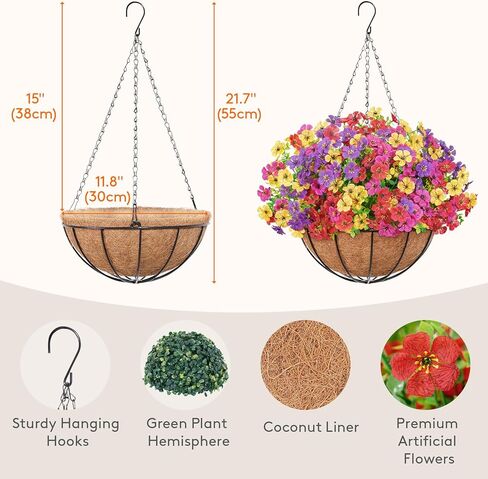 Lifewit 12 Bundles Artificial Hanging Daisy Flowers Baskets for Outdoor Decor, Plastic Fake Flowers for Indoor Garden Porch Patio Balcony, Mix for Fuchsia Purple Yellow Red in Saudi Arabia