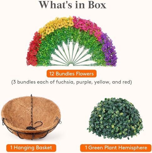 Lifewit 12 Bundles Artificial Hanging Daisy Flowers Baskets for Outdoor Decor, Plastic Fake Flowers for Indoor Garden Porch Patio Balcony, Mix for Fuchsia Purple Yellow Red in Saudi Arabia