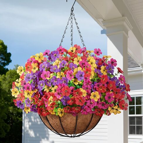 Lifewit 12 Bundles Artificial Hanging Daisy Flowers Baskets for Outdoor Decor, Plastic Fake Flowers for Indoor Garden Porch Patio Balcony, Mix for Fuchsia Purple Yellow Red in Saudi Arabia