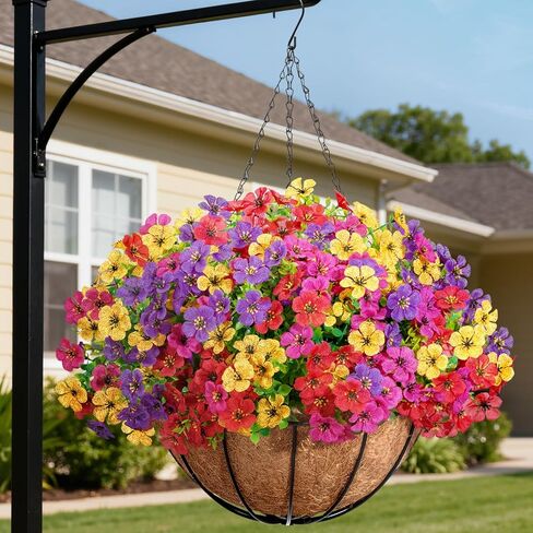 Lifewit 12 Bundles Artificial Hanging Daisy Flowers Baskets for Outdoor Decor, Plastic Fake Flowers for Indoor Garden Porch Patio Balcony, Mix for Fuchsia Purple Yellow Red in Saudi Arabia