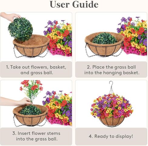 Lifewit 12 Bundles Artificial Hanging Daisy Flowers Baskets for Outdoor Decor, Plastic Fake Flowers for Indoor Garden Porch Patio Balcony, Mix for Fuchsia Purple Yellow Red in Saudi Arabia
