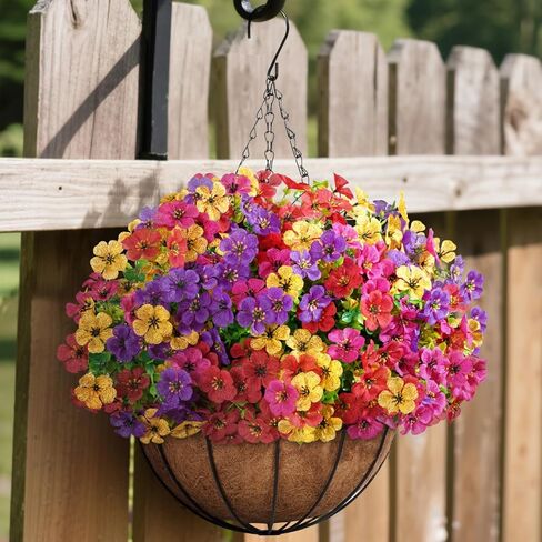 Lifewit 12 Bundles Artificial Hanging Daisy Flowers Baskets for Outdoor Decor, Plastic Fake Flowers for Indoor Garden Porch Patio Balcony, Mix for Fuchsia Purple Yellow Red in Saudi Arabia
