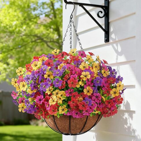 Lifewit 12 Bundles Artificial Hanging Daisy Flowers Baskets for Outdoor Decor, Plastic Fake Flowers for Indoor Garden Porch Patio Balcony, Mix for Fuchsia Purple Yellow Red in Saudi Arabia