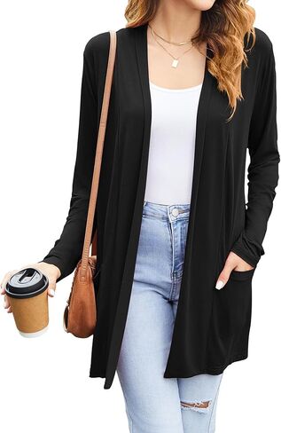Newchoice Womens Casual Lightweight Cardigans with Pockets Loose Long Sleeve Open Front Cardigan (S-3XL) in Saudi Arabia