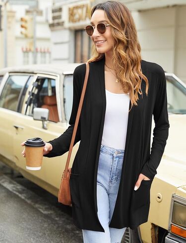 Newchoice Womens Casual Lightweight Cardigans with Pockets Loose Long Sleeve Open Front Cardigan (S-3XL) in Saudi Arabia