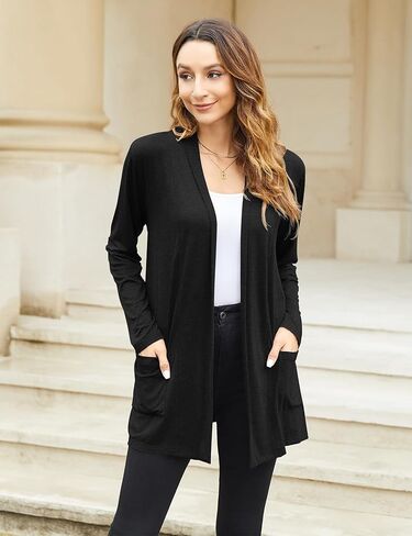 Newchoice Womens Casual Lightweight Cardigans with Pockets Loose Long Sleeve Open Front Cardigan (S-3XL) in Saudi Arabia