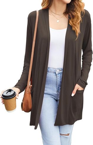 سترة صوفية نسائية كاجوال خفيفة الوزن من Newchoice مع جيوب فضفاضة وأكمام طويلة ومفتوحة من الأمام (S-3XL) in Kuwait