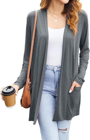 Newchoice Womens Casual Lightweight Cardigans with Pockets Loose Long Sleeve Open Front Cardigan (S-3XL) in Saudi Arabia