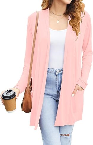 Newchoice Womens Casual Lightweight Cardigans with Pockets Loose Long Sleeve Open Front Cardigan (S-3XL) in Saudi Arabia